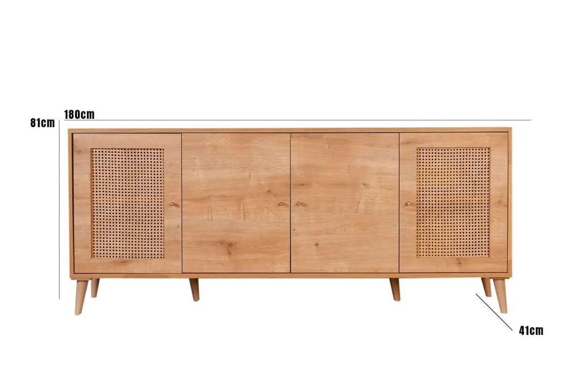 Madie|Credenze > Dmora Credenza quercia 180x41x81h cm 4 ante - Tarawa Marrone Quercia
