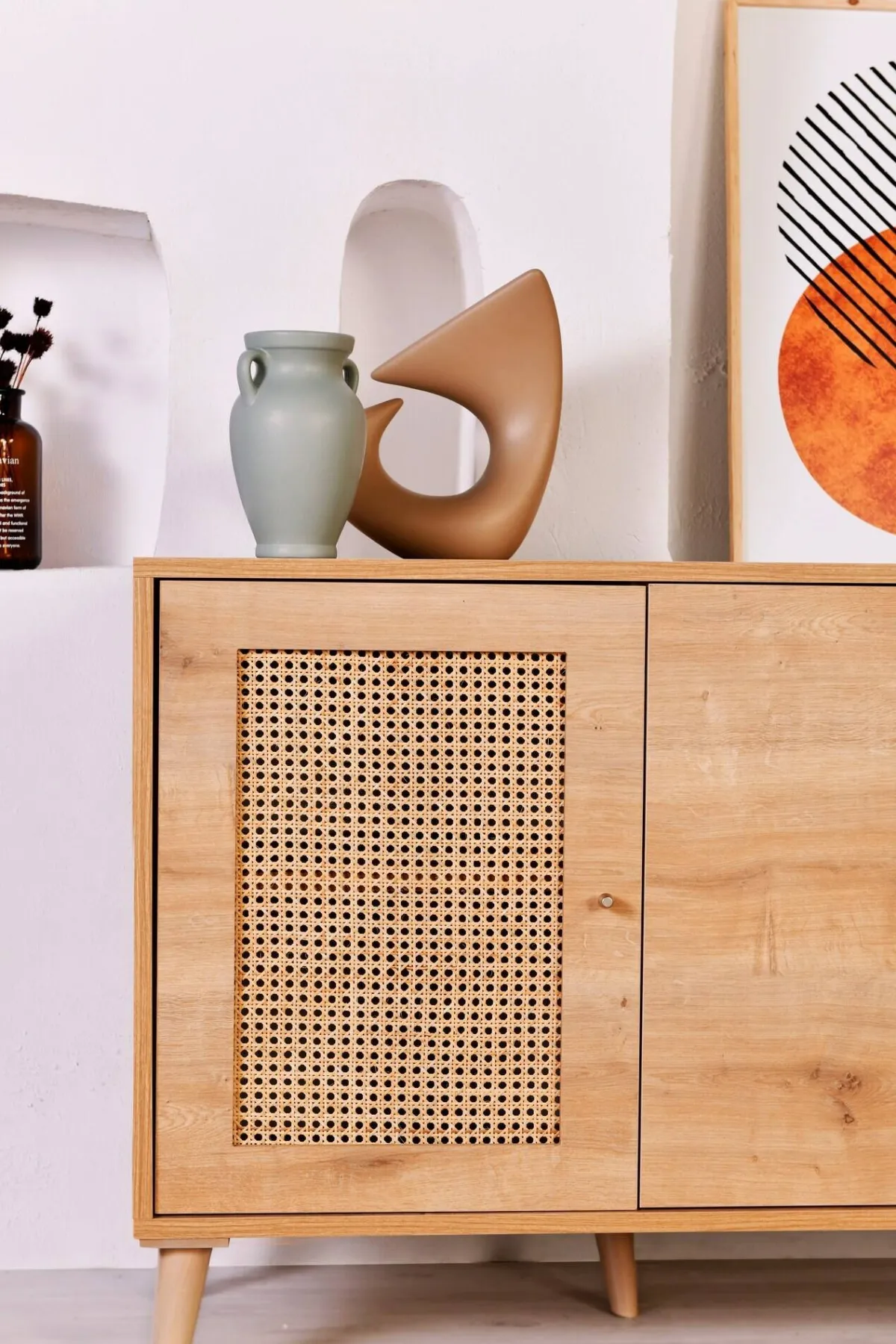 Madie|Credenze > Dmora Credenza quercia 180x41x81h cm 4 ante - Tarawa Marrone Quercia