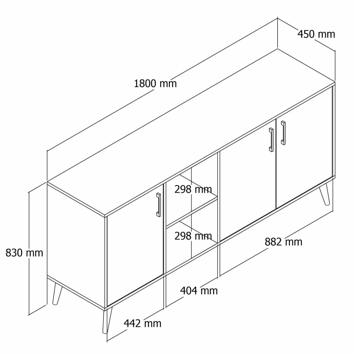 Credenza quercia 180x45x80h cm 3 ante - Vardah