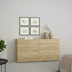 Madie|Credenze > Dmora Credenza quercia 140x40x81h cm 8 cassetti - Phethai Marrone Quercia