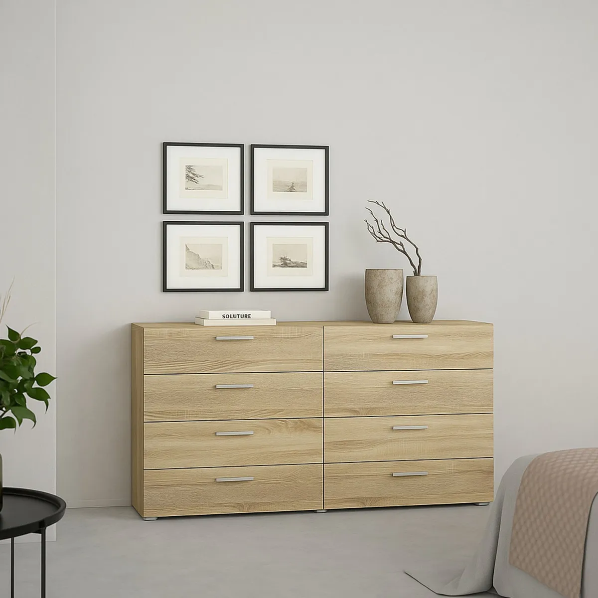 Madie|Credenze > Dmora Credenza quercia 140x40x81h cm 8 cassetti - Phethai Marrone Quercia