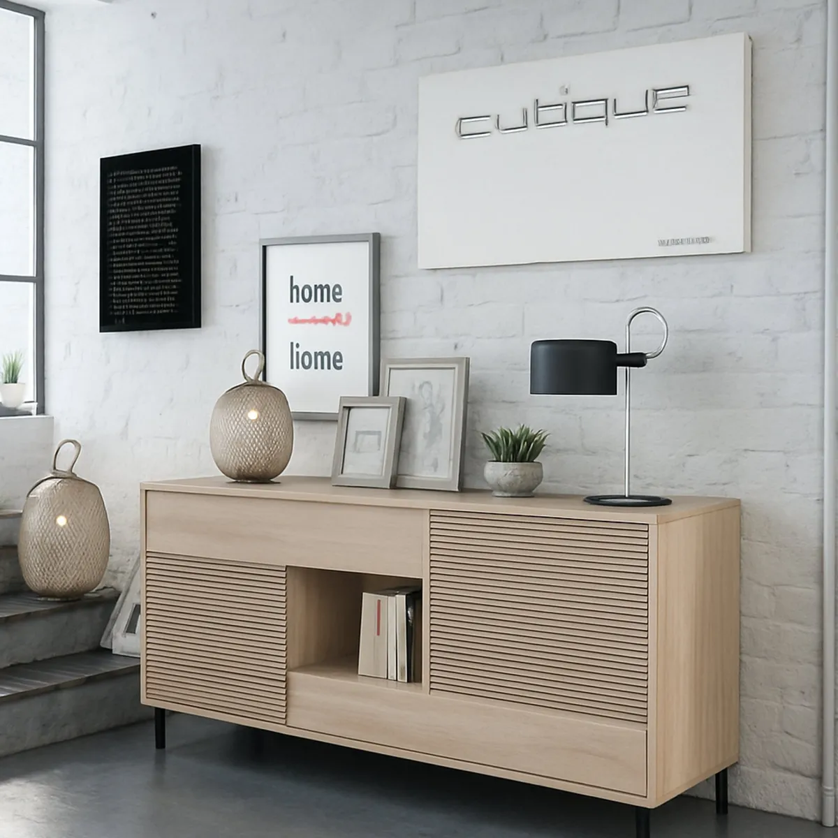 Cucina|Madie > Dmora Credenza rovere cannettato 151x41x80h cm 2 ante e 2 cassetti - Abib Marrone Rovere