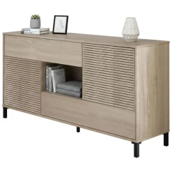 Cucina|Madie > Dmora Credenza rovere cannettato 151x41x80h cm 2 ante e 2 cassetti - Abib Marrone Rovere