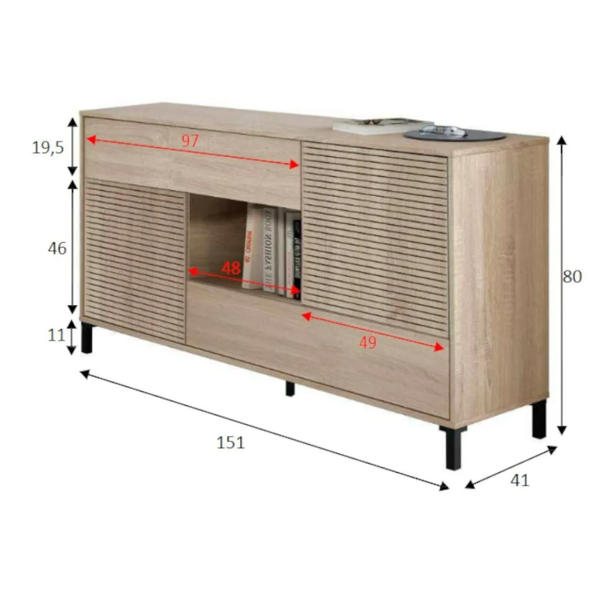 Cucina|Madie > Dmora Credenza rovere cannettato 151x41x80h cm 2 ante e 2 cassetti - Abib Marrone Rovere