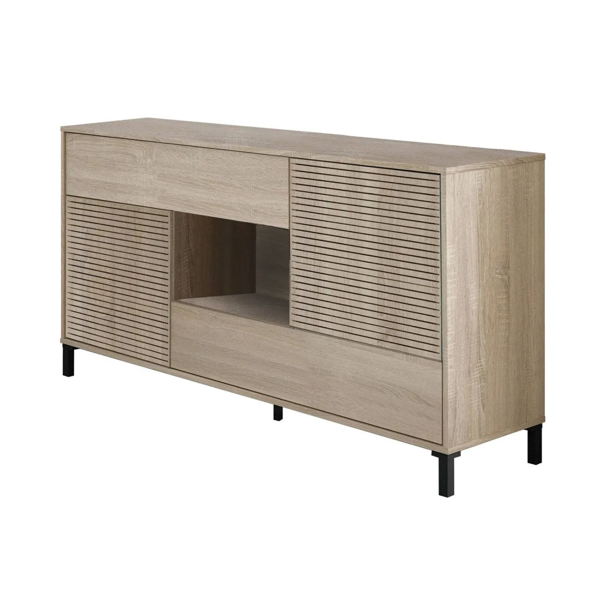 Cucina|Madie > Dmora Credenza rovere cannettato 151x41x80h cm 2 ante e 2 cassetti - Abib Marrone Rovere