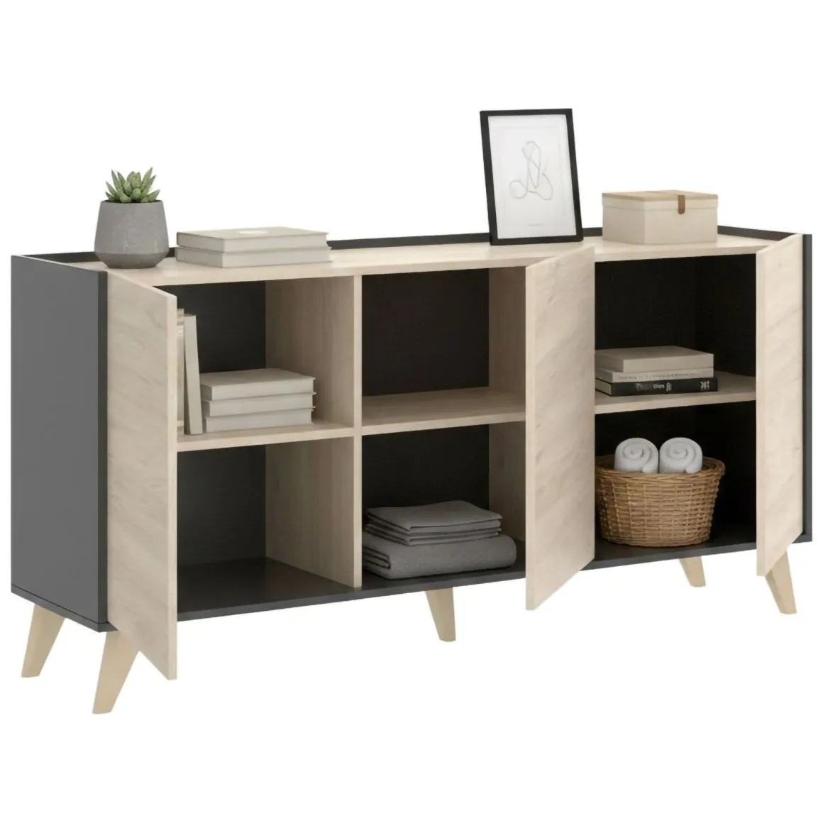 Credenza rovere e antracite 155x43x75h cm 3 ante - Afrodite