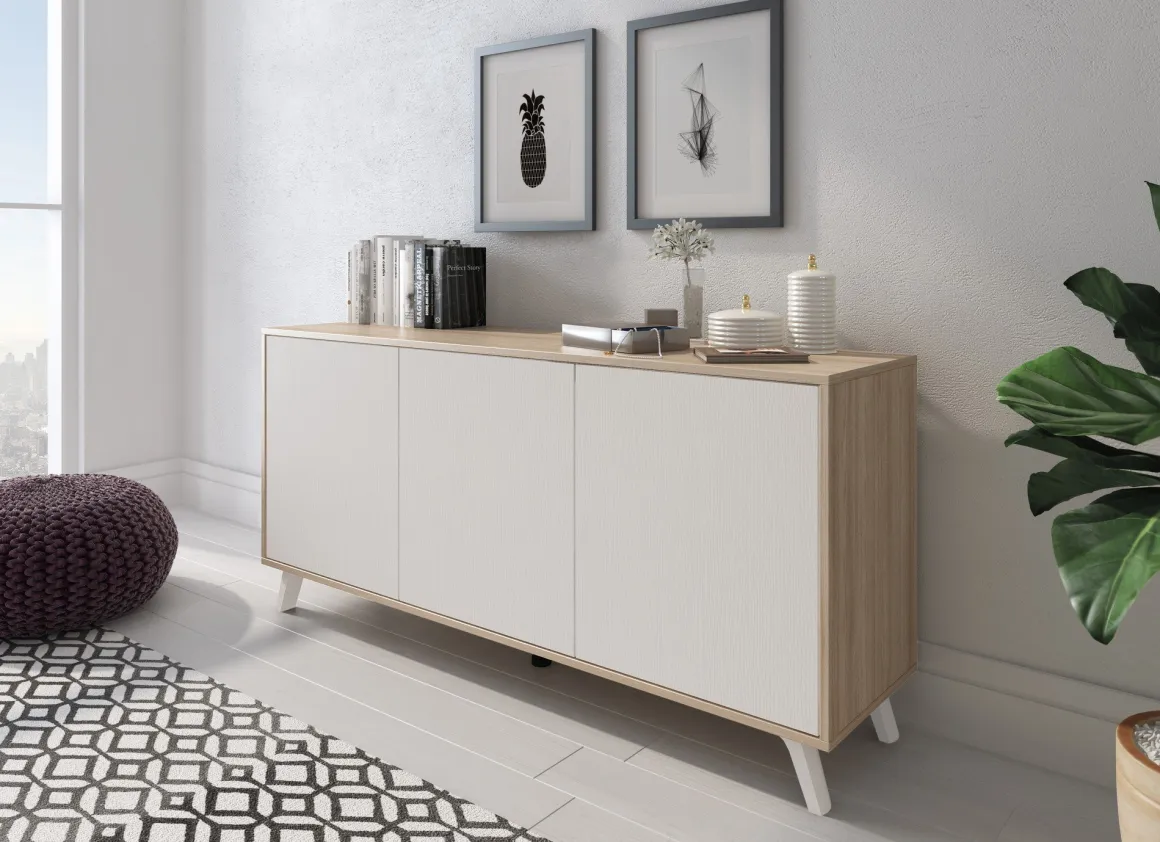 Credenza rovere e bianca moderna 153x39x72h cm 3 ante - Annina