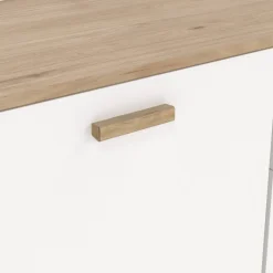 Madie|Credenze > Dmora Credenza rovere e bianca 147x39x73h cm 2 ante e 3 cassetti - Pepito Bianco, Marrone Rovere