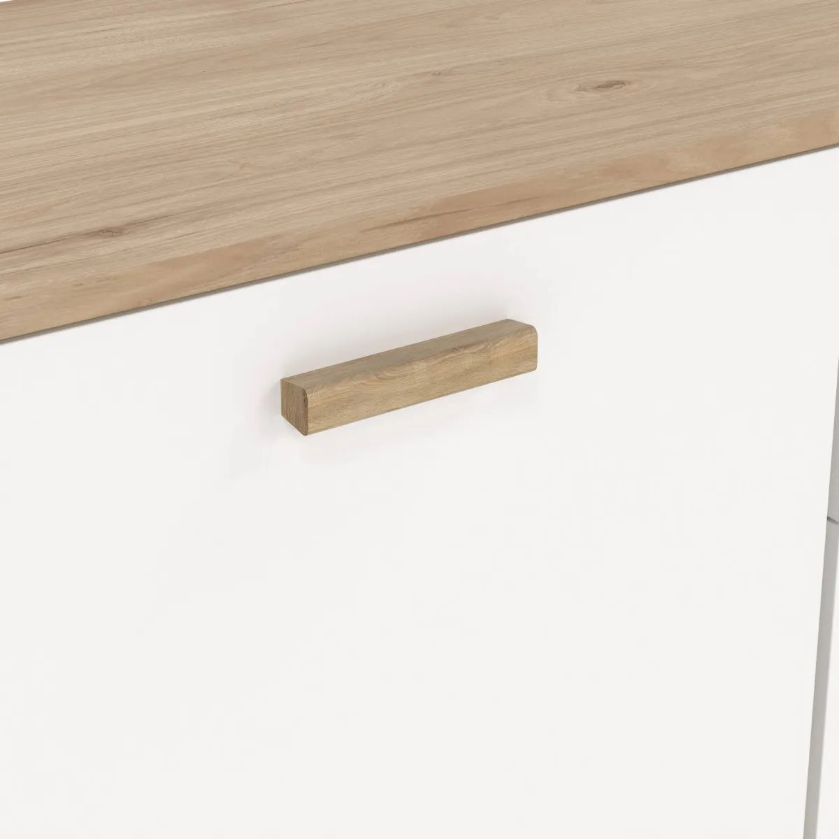 Madie|Credenze > Dmora Credenza rovere e bianca 147x39x73h cm 2 ante e 3 cassetti - Pepito Bianco, Marrone Rovere