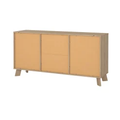 Madie|Credenze > Dmora Credenza rovere e bianca 147x39x73h cm 2 ante e 3 cassetti - Pepito Bianco, Marrone Rovere