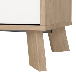 Madie|Credenze > Dmora Credenza rovere e bianca 147x39x73h cm 2 ante e 3 cassetti - Pepito Bianco, Marrone Rovere