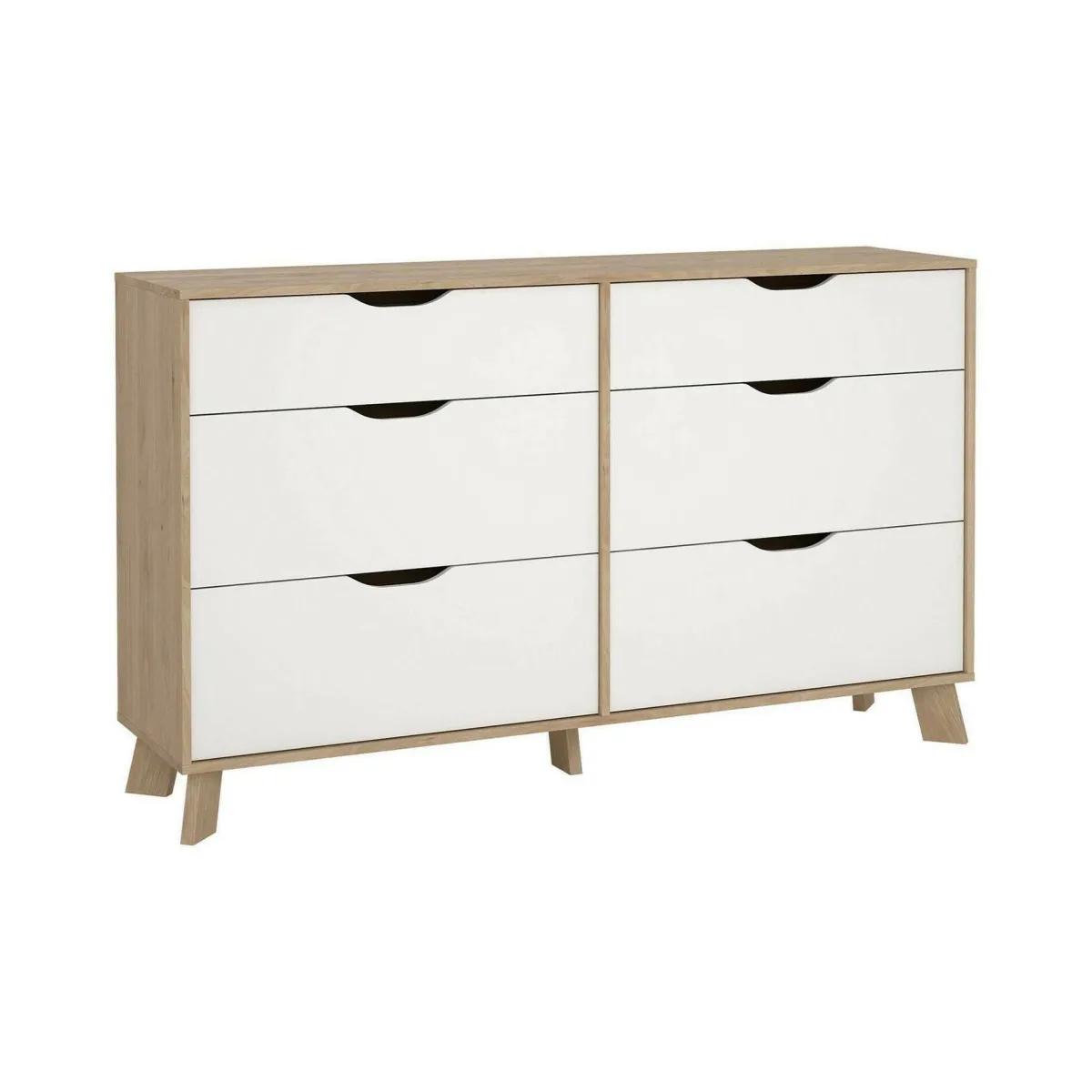 Madie|Credenze > Dmora Credenza rovere e bianca 155x39x92h cm 6 cassetti - Chito Bianco, Marrone Rovere