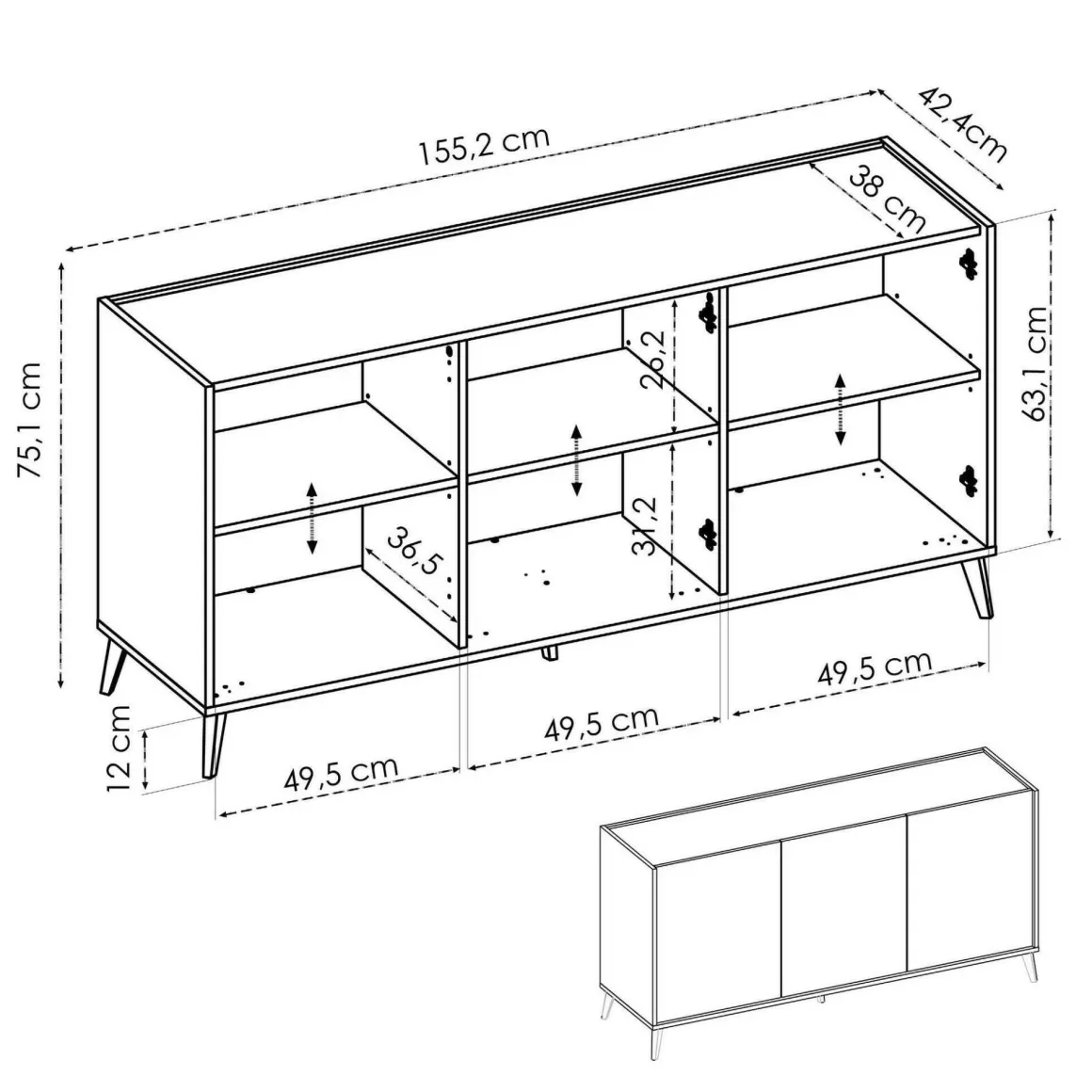 Madie|Credenze > Dmora Credenza rovere e bianca 195x39x73h cm 4 ante e 1 cassetto - Wukong Bianco, Marrone Rovere