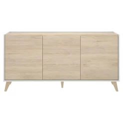 Madie|Credenze > Dmora Credenza rovere e bianca 195x39x73h cm 4 ante e 1 cassetto - Wukong Bianco, Marrone Rovere