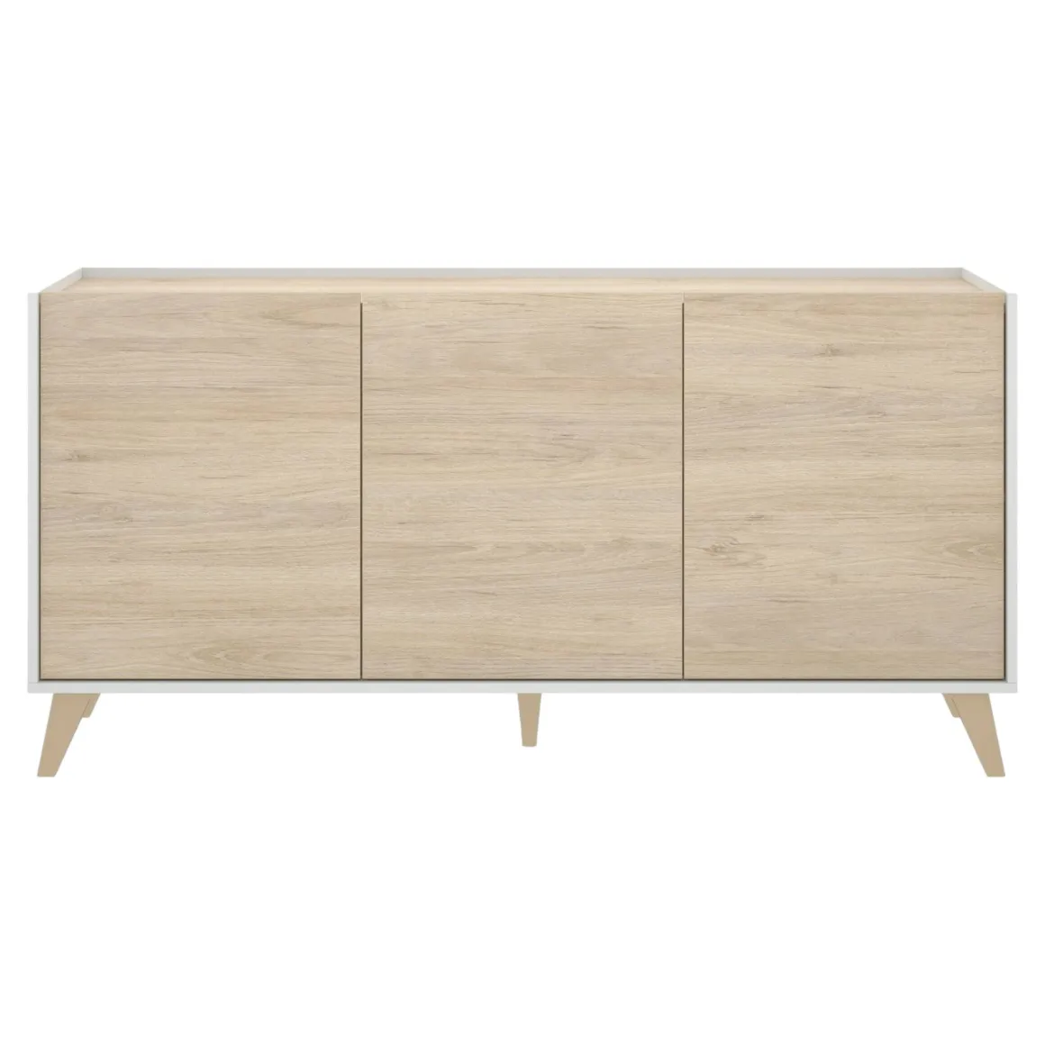 Madie|Credenze > Dmora Credenza rovere e bianca 195x39x73h cm 4 ante e 1 cassetto - Wukong Bianco, Marrone Rovere