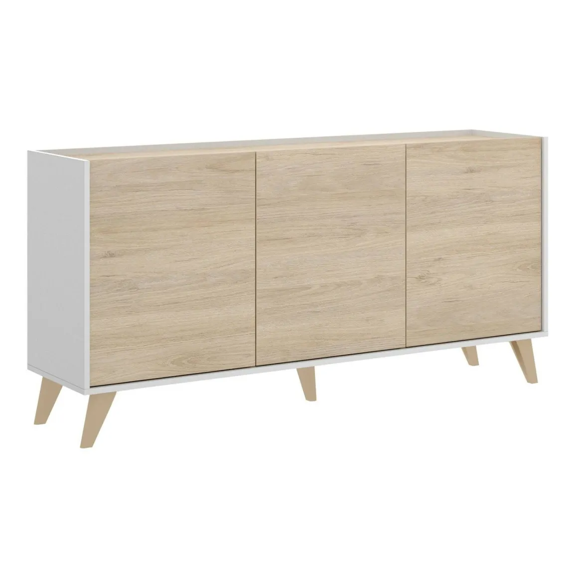 Madie|Credenze > Dmora Credenza rovere e bianca 195x39x73h cm 4 ante e 1 cassetto - Wukong Bianco, Marrone Rovere