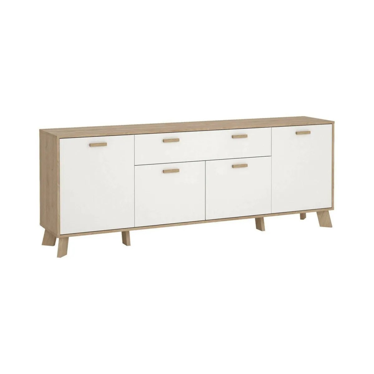 Madie|Credenze > Dmora Credenza rovere e bianca 195x39x73h cm 4 ante e 1 cassetto - Wukong Bianco, Marrone Rovere