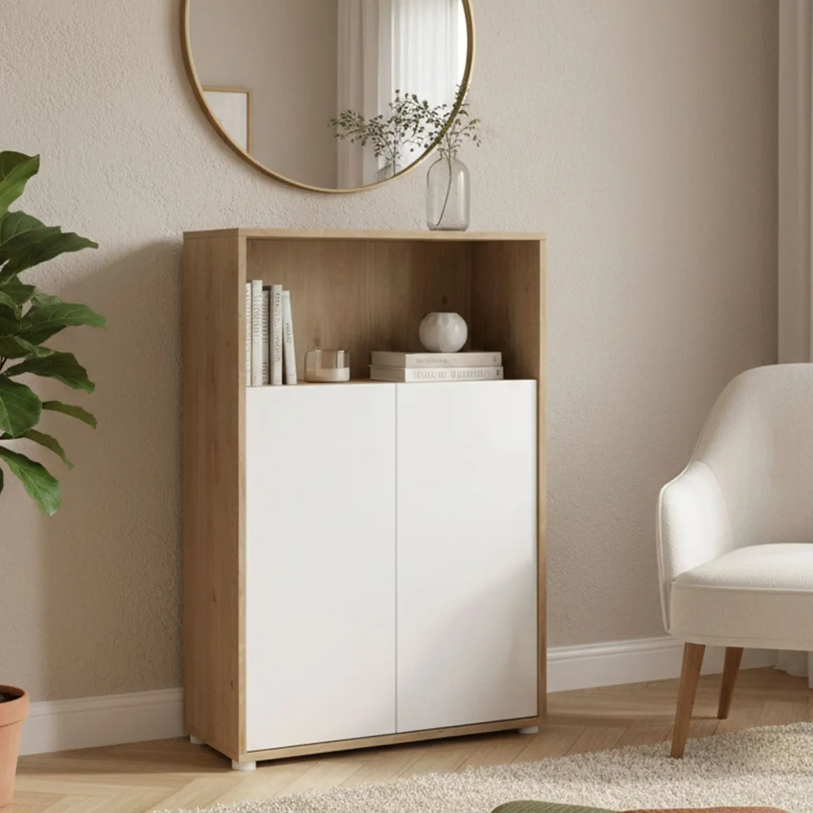 Credenza rovere e bianca 79x34x123h cm 2 ante - Canossa