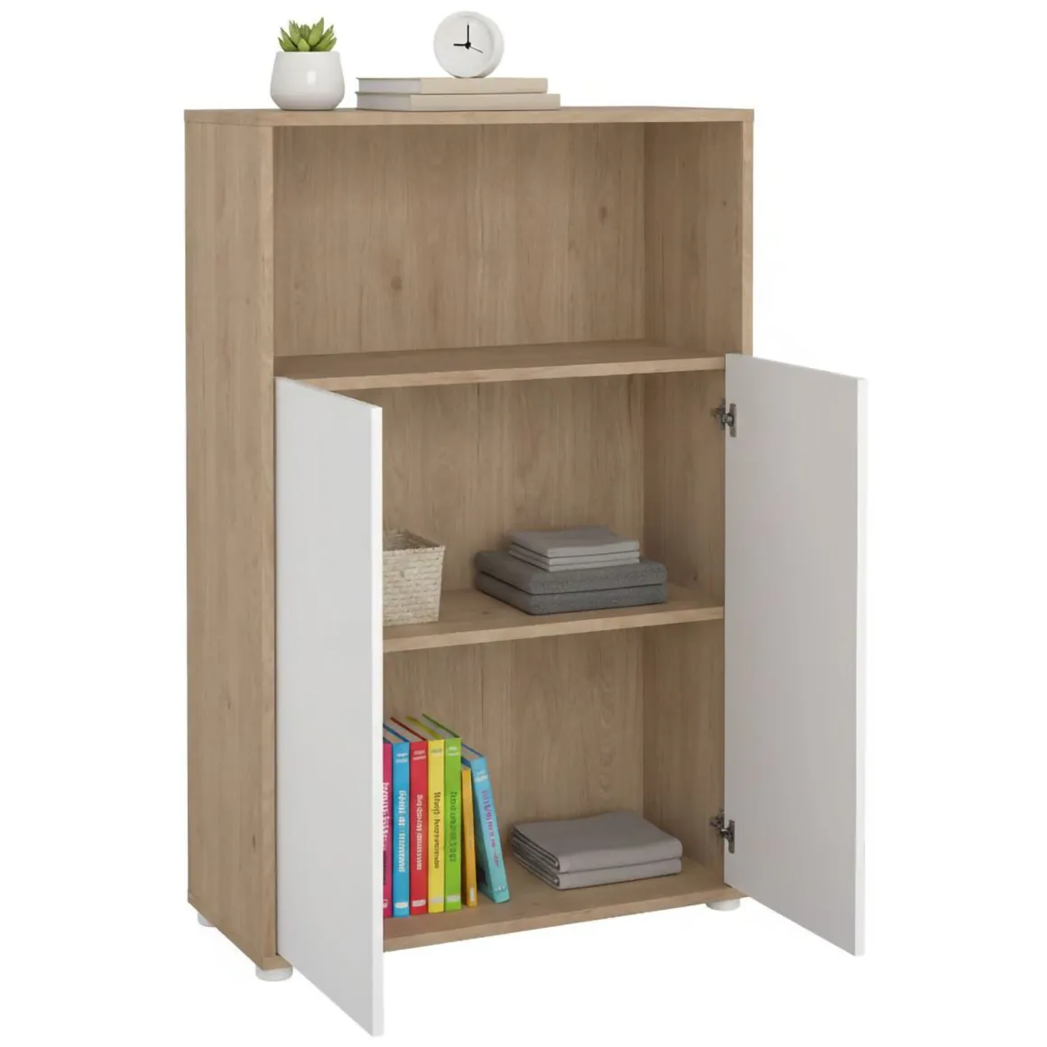 Credenza rovere e bianca 79x34x123h cm 2 ante - Canossa