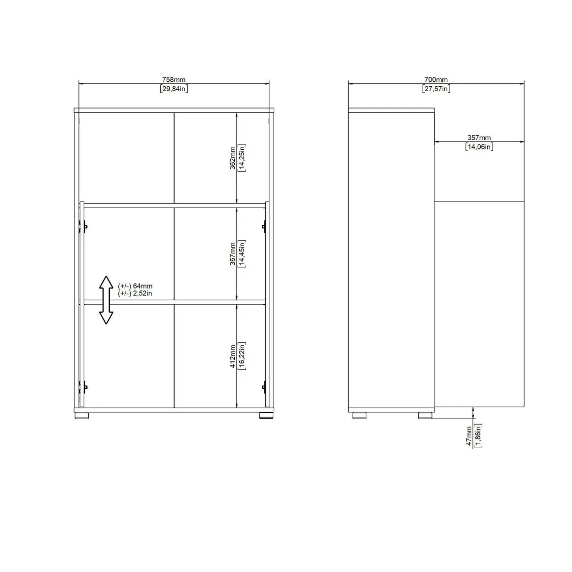 Credenza rovere e bianca 79x34x123h cm 2 ante - Canossa