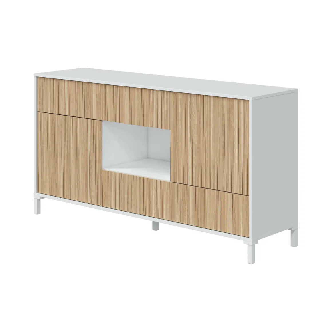 Credenza rovere e bianco lucida 151x41x80h cm 2 ante e 2 cassetti - Atessa