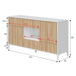 Credenza rovere e bianco lucida 151x41x80h cm 2 ante e 2 cassetti - Atessa