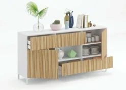 Credenza rovere e bianco lucida 151x41x80h cm 2 ante e 2 cassetti - Atessa