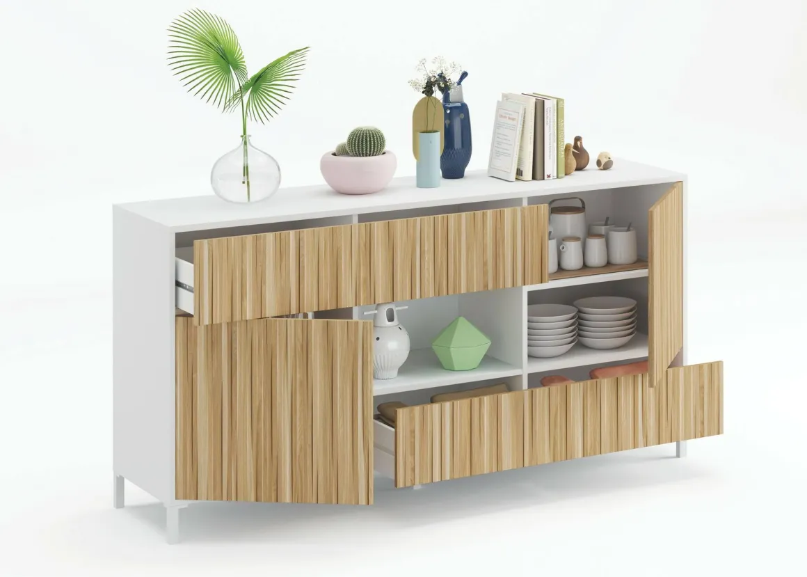 Credenza rovere e bianco lucida 151x41x80h cm 2 ante e 2 cassetti - Atessa
