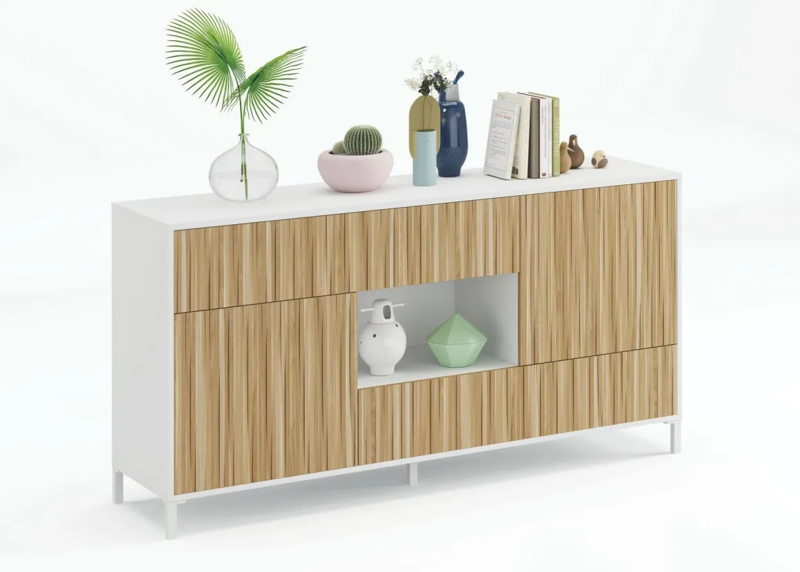 Credenza rovere e bianco lucida 151x41x80h cm 2 ante e 2 cassetti - Atessa