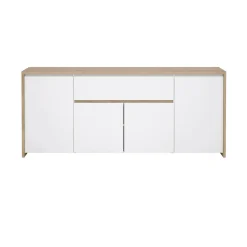 Madie|Credenze > Dmora Credenza rovere e bianco lucida 197x48x83h cm 4 ante e 1 cassetto - Basile Bianco Lucido, Marrone Rovere