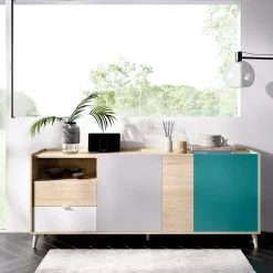Madie|Credenze > Dmora Credenza rovere e grigia 79x34x123h cm 2 ante - Canossa Grigio, Marrone Rovere