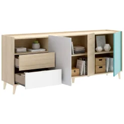 Madie|Credenze > Dmora Credenza rovere e grigia 79x34x123h cm 2 ante - Canossa Grigio, Marrone Rovere
