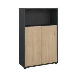 Madie|Credenze > Dmora Credenza rovere e grigia 79x34x123h cm 2 ante - Canossa Grigio, Marrone Rovere