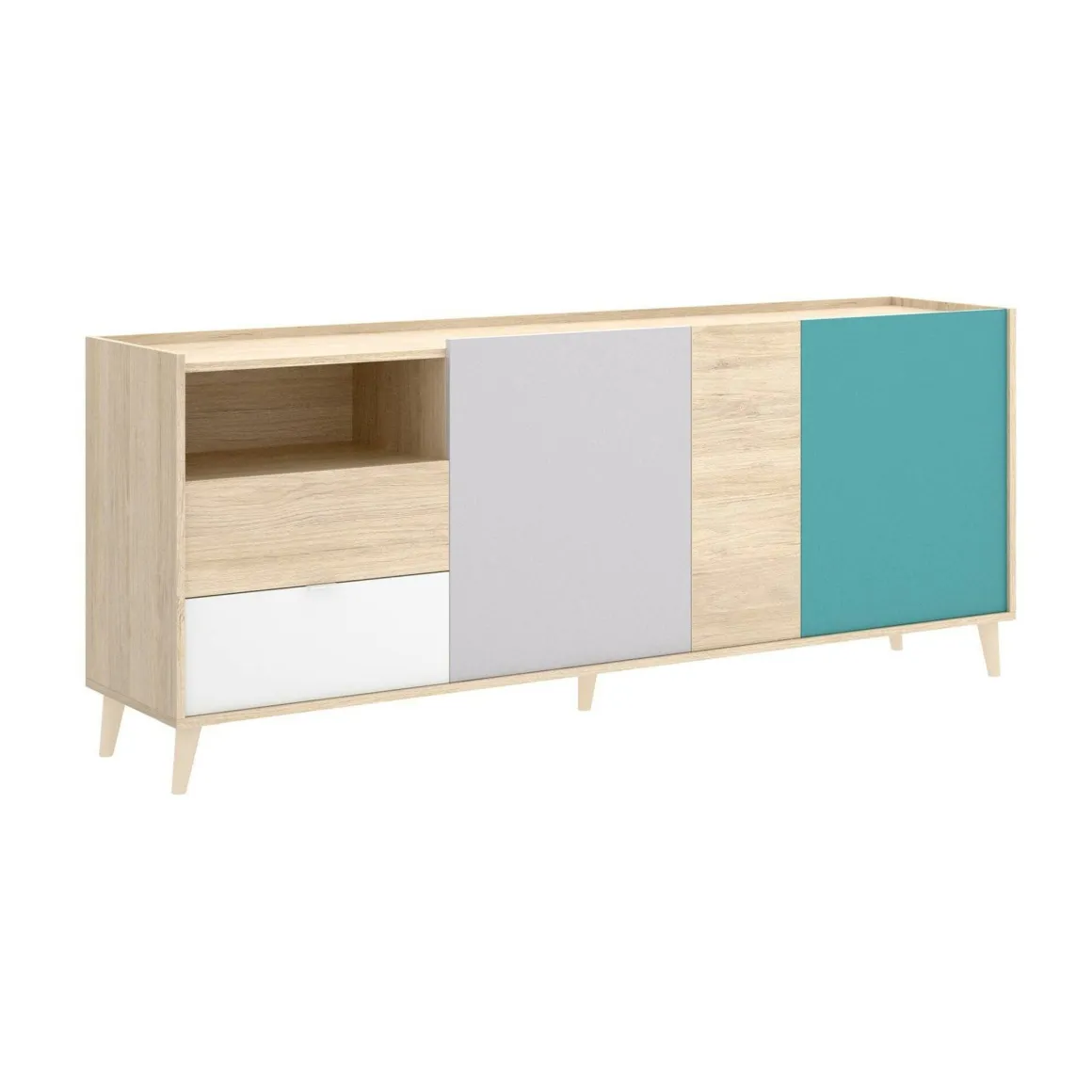 Madie|Credenze > Dmora Credenza rovere e grigia 79x34x123h cm 2 ante - Canossa Grigio, Marrone Rovere