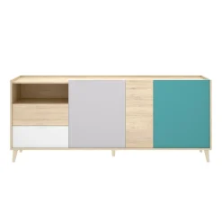 Madie|Credenze > Dmora Credenza rovere e grigia 79x34x123h cm 2 ante - Canossa Grigio, Marrone Rovere