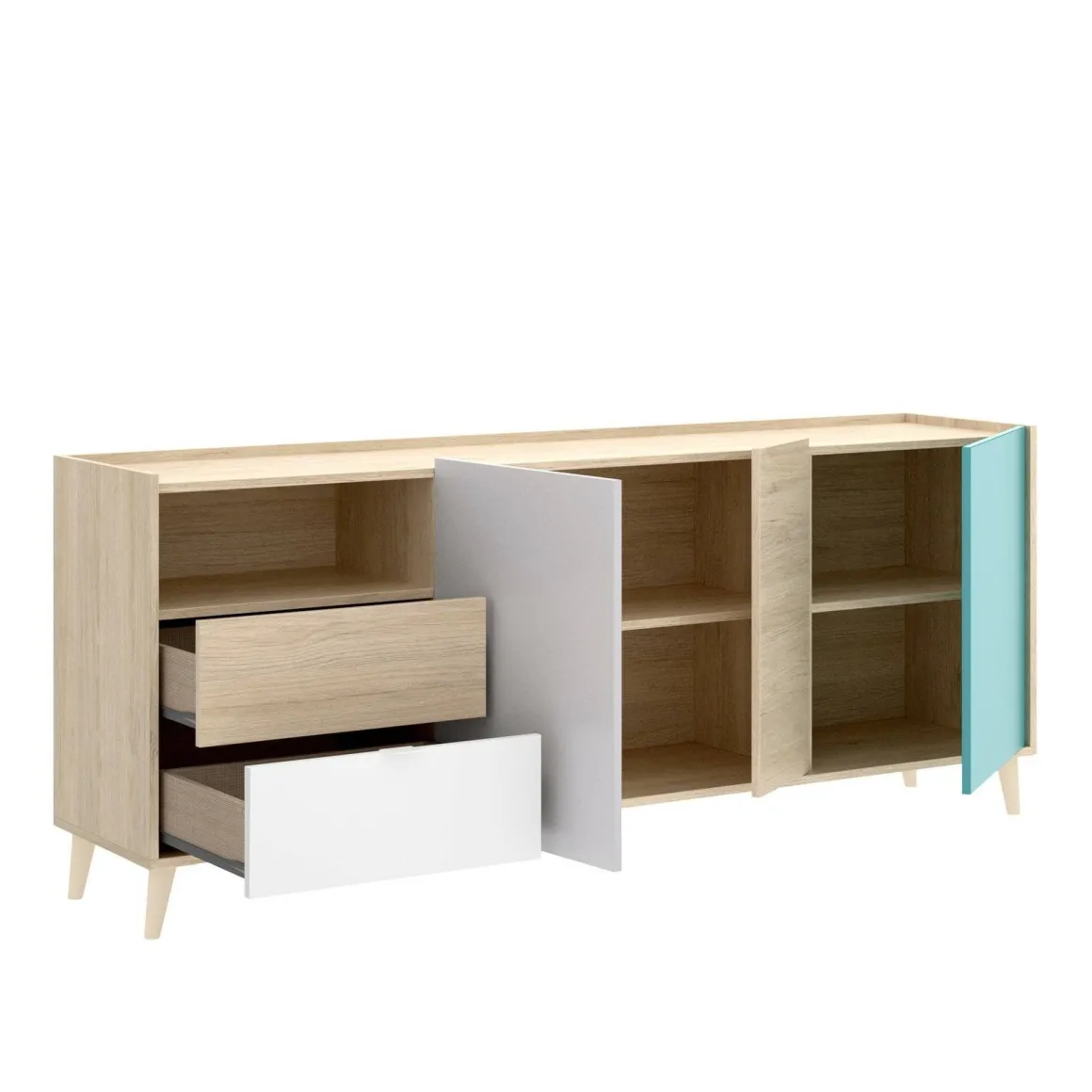 Madie|Credenze > Dmora Credenza rovere e grigia 79x34x123h cm 2 ante - Canossa Grigio, Marrone Rovere