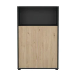 Madie|Credenze > Dmora Credenza rovere e grigia 79x34x123h cm 2 ante - Canossa Grigio, Marrone Rovere