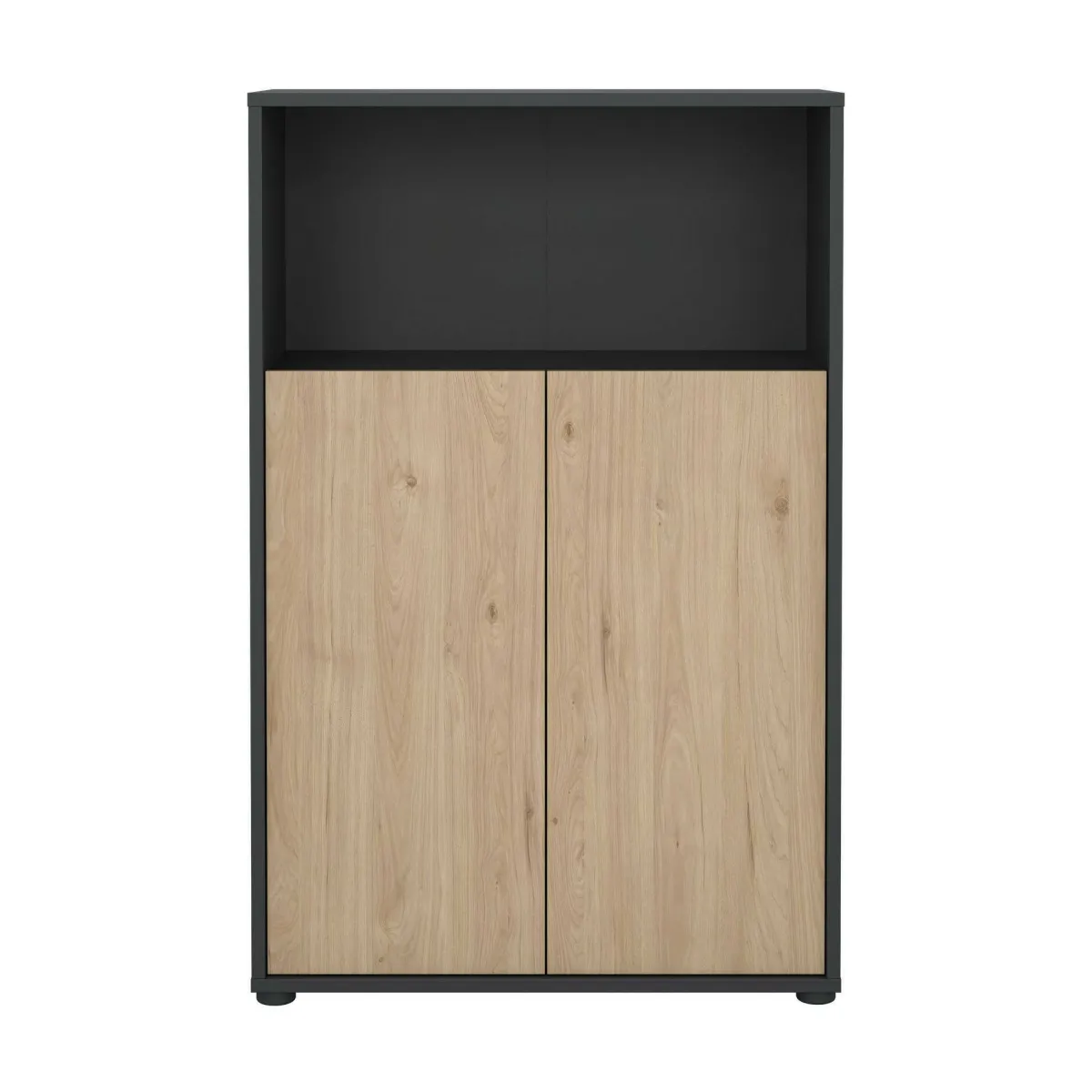 Madie|Credenze > Dmora Credenza rovere e grigia 79x34x123h cm 2 ante - Canossa Grigio, Marrone Rovere