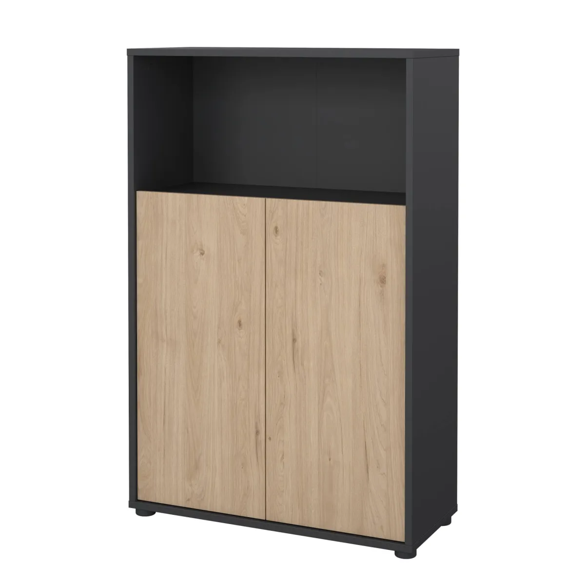 Madie|Credenze > Dmora Credenza rovere e grigia 79x34x123h cm 2 ante - Canossa Grigio, Marrone Rovere