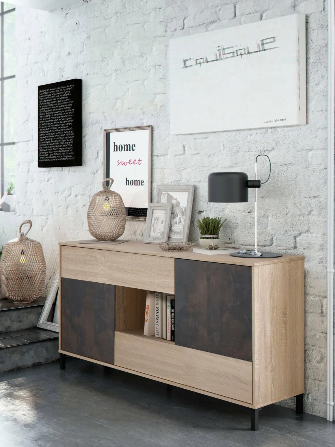 Credenza rovere e ossido 151x41x80h cm 2 ante e 2 cassetti - Abib