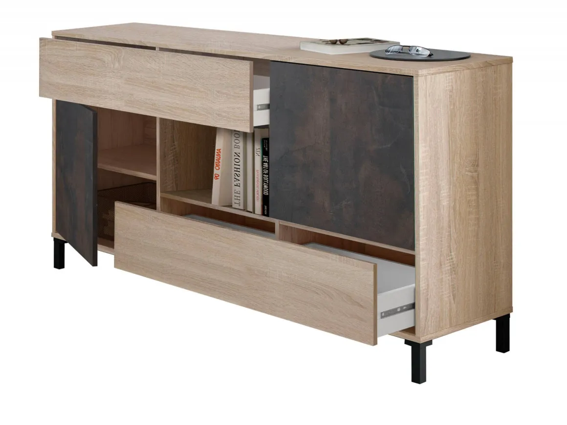 Credenza rovere e ossido 151x41x80h cm 2 ante e 2 cassetti - Abib
