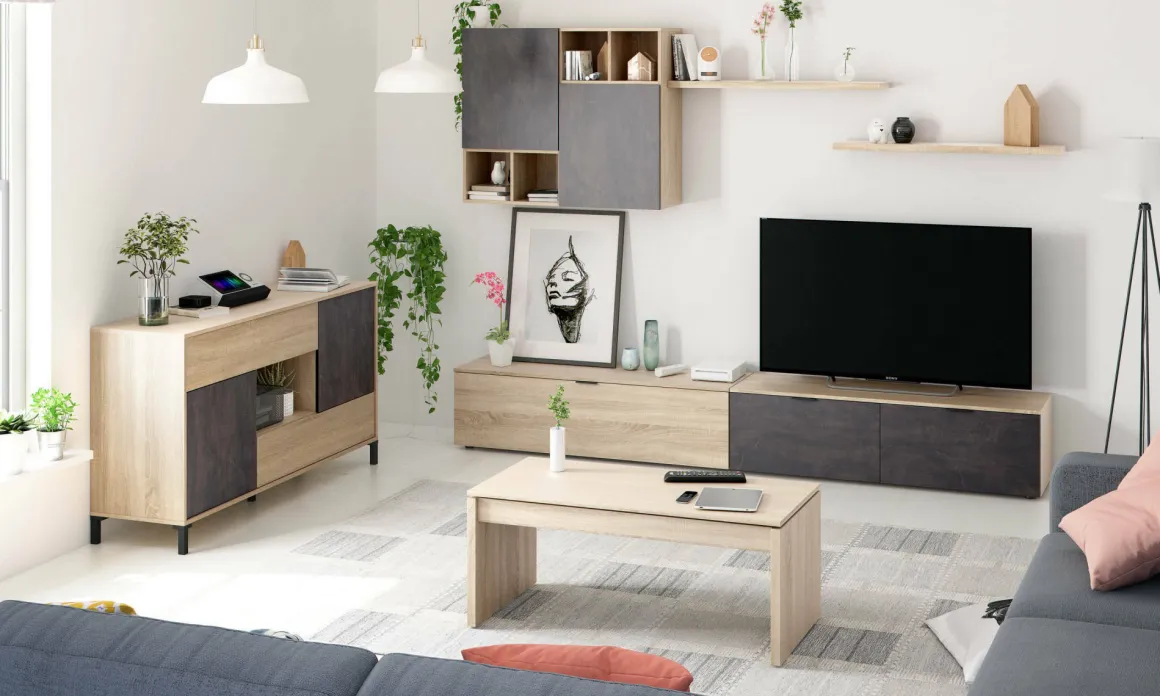 Credenza rovere e ossido 151x41x80h cm 2 ante e 2 cassetti - Abib