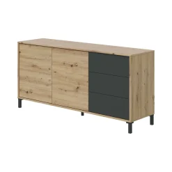 Credenza rovere nodi e antracite 154x41x75h cm 2 ante e 3 cassetti - Ardelia
