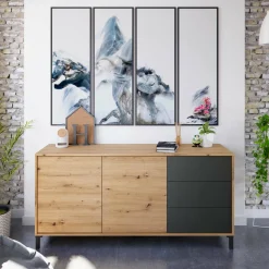 Credenza rovere nodi e antracite 154x41x75h cm 2 ante e 3 cassetti - Ardelia