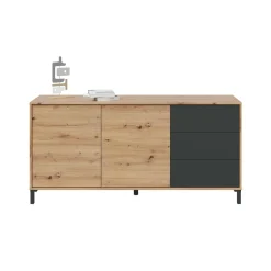 Credenza rovere nodi e antracite 154x41x75h cm 2 ante e 3 cassetti - Ardelia