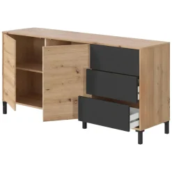 Credenza rovere nodi e antracite 154x41x75h cm 2 ante e 3 cassetti - Ardelia