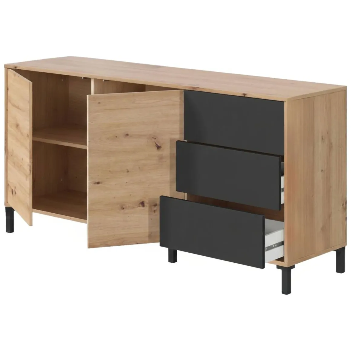 Credenza rovere nodi e antracite 154x41x75h cm 2 ante e 3 cassetti - Ardelia