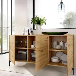 Cucina|Salotto > Dmora Credenza rovere nodi 155x43x75h cm 3 ante - Afrodite Marrone Rovere Nodi