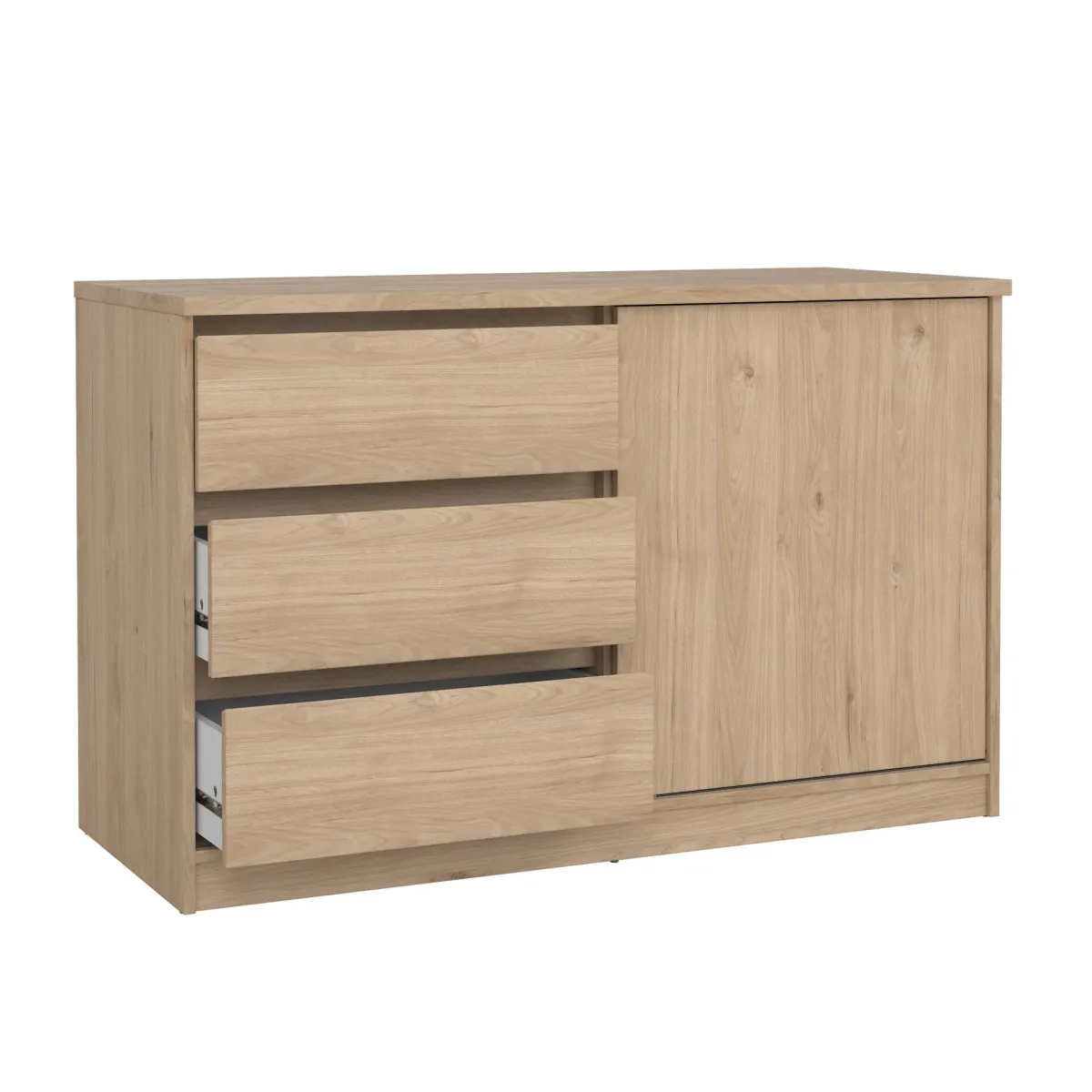 Madie|Credenze > Dmora Credenza rovere 118x50x75h cm 1 anta e 3 cassetti - Bebinca Marrone Rovere