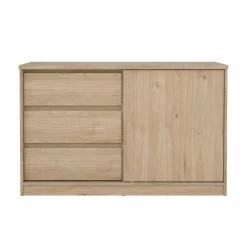 Madie|Credenze > Dmora Credenza rovere 118x50x75h cm 1 anta e 3 cassetti - Bebinca Marrone Rovere